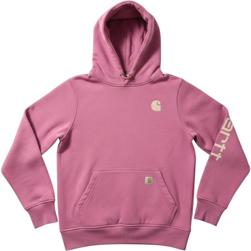 Carhartt Relaxed Fit Hoodie Pink Mauve Logo Sleeve Graphic Sweatshirt Small
